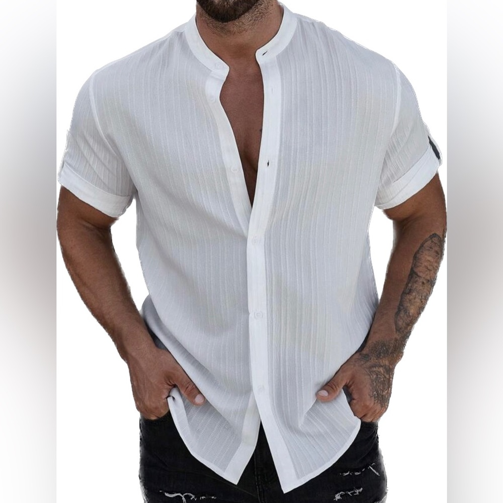 Men Casual Button Down Shirt - White